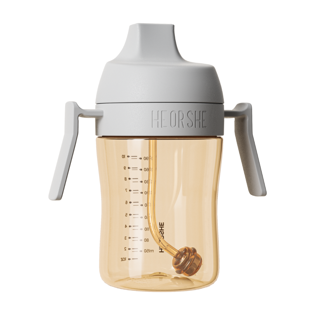HEORSHE 10 oz Baby Sippy Cup – Spill-Proof, Gentle Soft Spout (Grey)